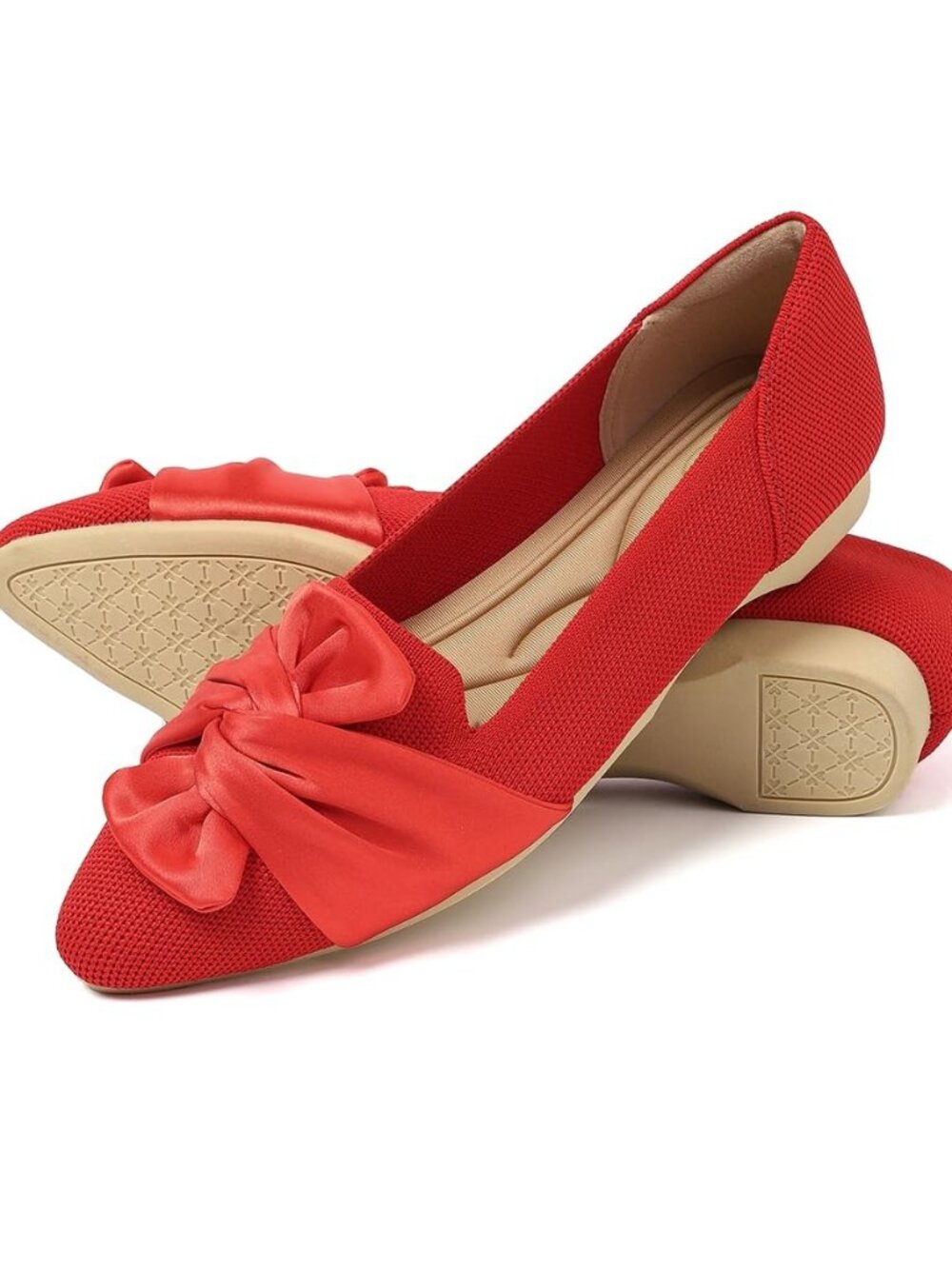 Women's Pointed Toe Knit Mary Jane Ballet Flats for Office Casual Wear Stretchy